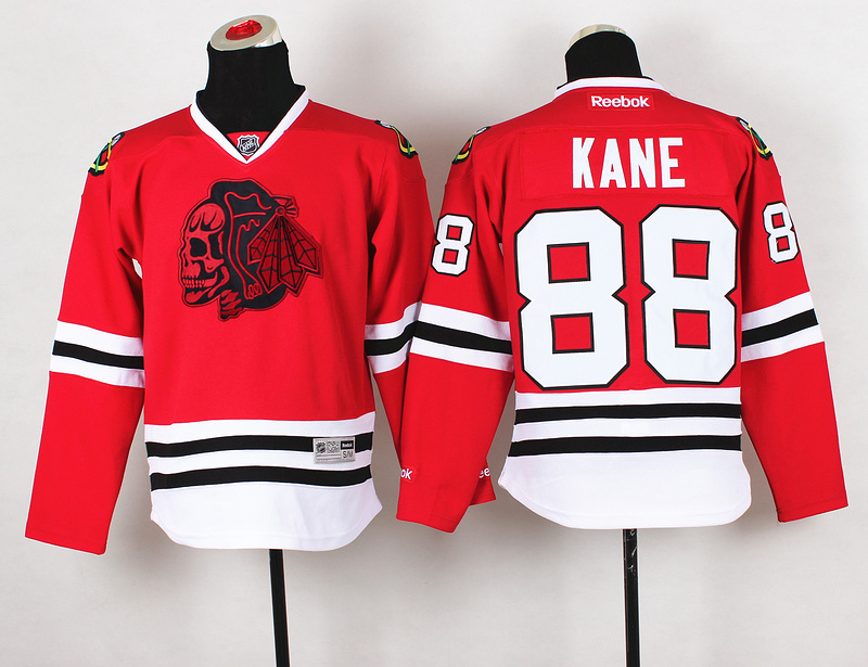 Blackhawks 88 Kane Red Youth Jersey(With Red Skull)