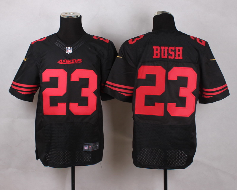 Nike 49ers 23 Bush Black Elite Jersey