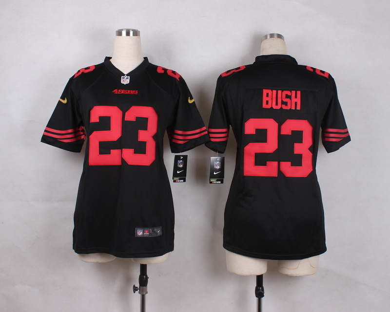 Nike 49ers 23 Bush Black Women Game Jersey