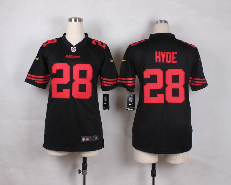 Nike 49ers 28 Hyde Black Women Game Jersey