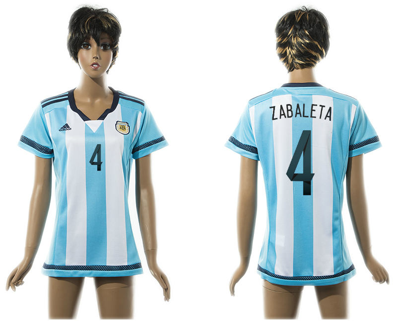 2015-16 Argentina 4 ZABALETA Home Women Thailand Jersey