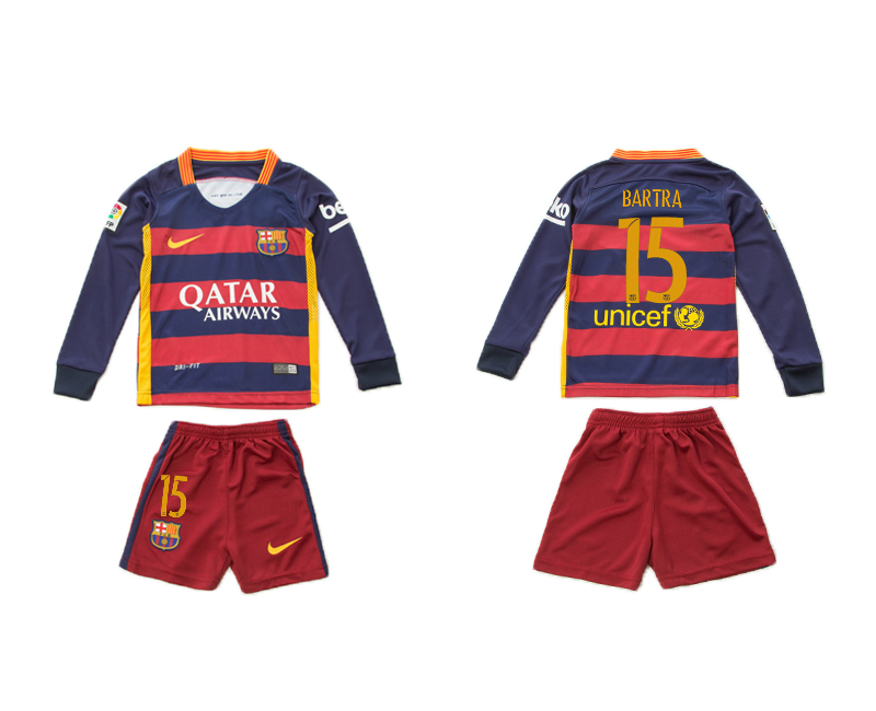 2015-16 Barcelona 15 BARTRA Home Long Sleeve Youth Jersey
