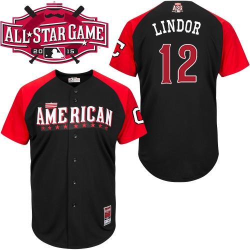 American League Indians 12 Lindor Black 2015 All Star Jersey