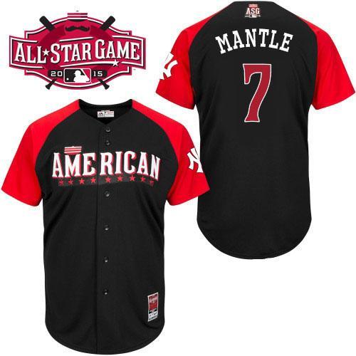 American League Yankees 7 Mantle Black 2015 All Star Jersey