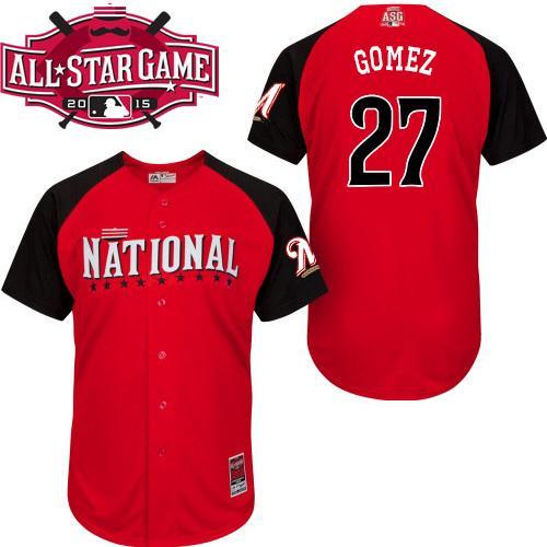National League Brewers 27 Gomez Red 2015 All Star Jersey - Click Image to Close