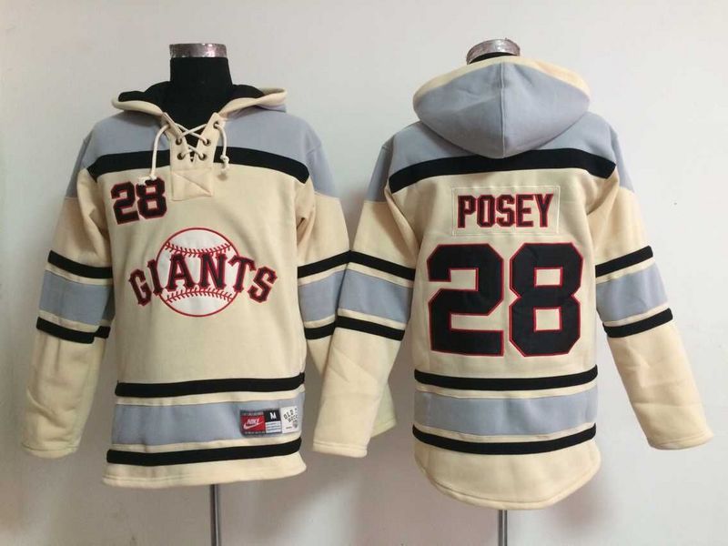 Giants 28 Buster Posey Cream All Stitched Hooded Sweatshirt