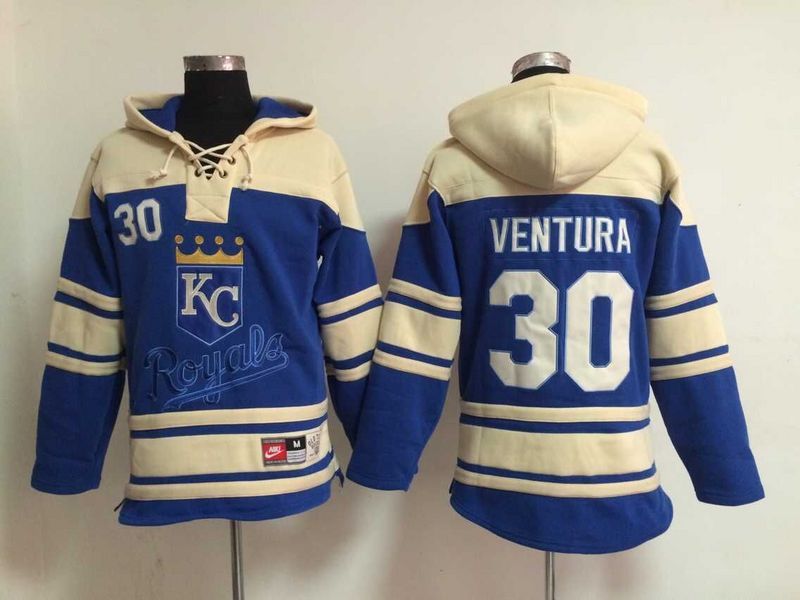 Royals 30 Yordano Ventura Blue All Stitched Hooded Sweatshirt