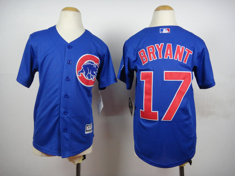 Cubs 17 Bryant Blue Youth New Cool Base Jersey - Click Image to Close