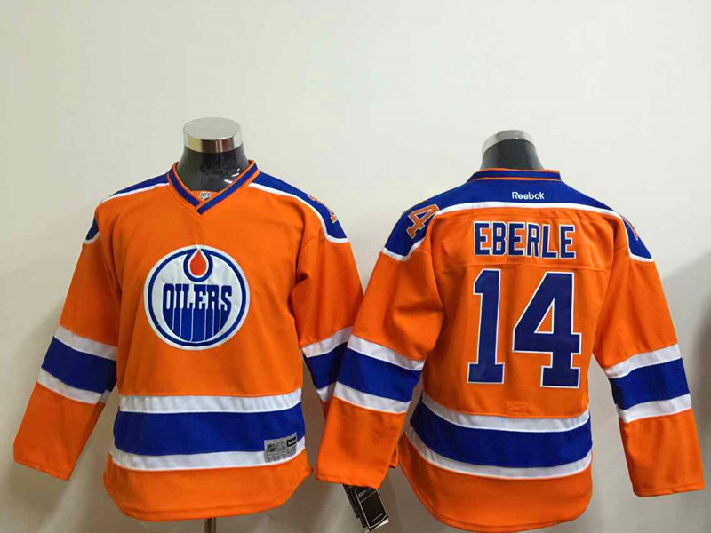 Oilers 14 Eberle Orange Youth Reebok Jersey - Click Image to Close