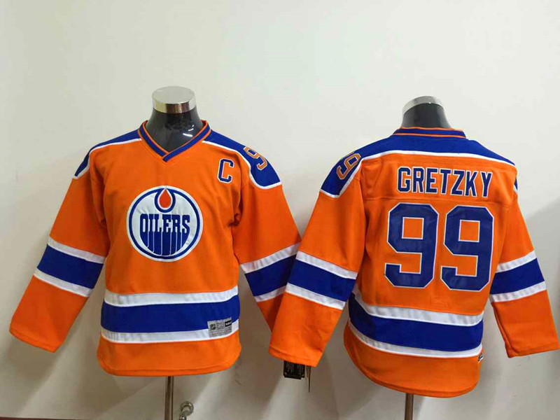 Oilers 99 Gretzky Orange Youth Reebok Jersey