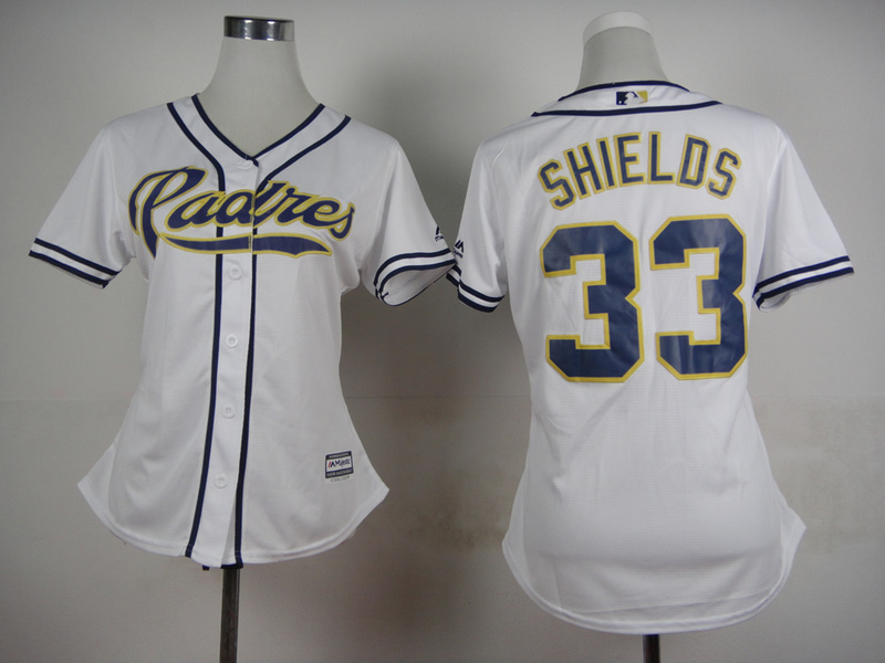 Padres 23 Shields White Women New Cool Base Jersey - Click Image to Close