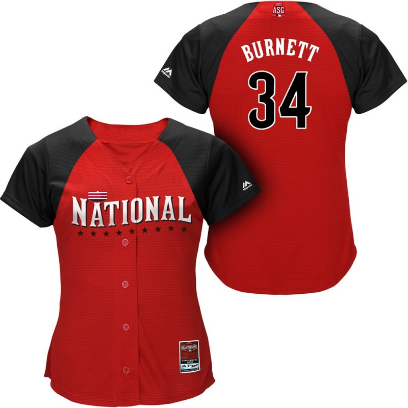 National League Pirates 34 Burnett Red 2015 All Star Women Jersey