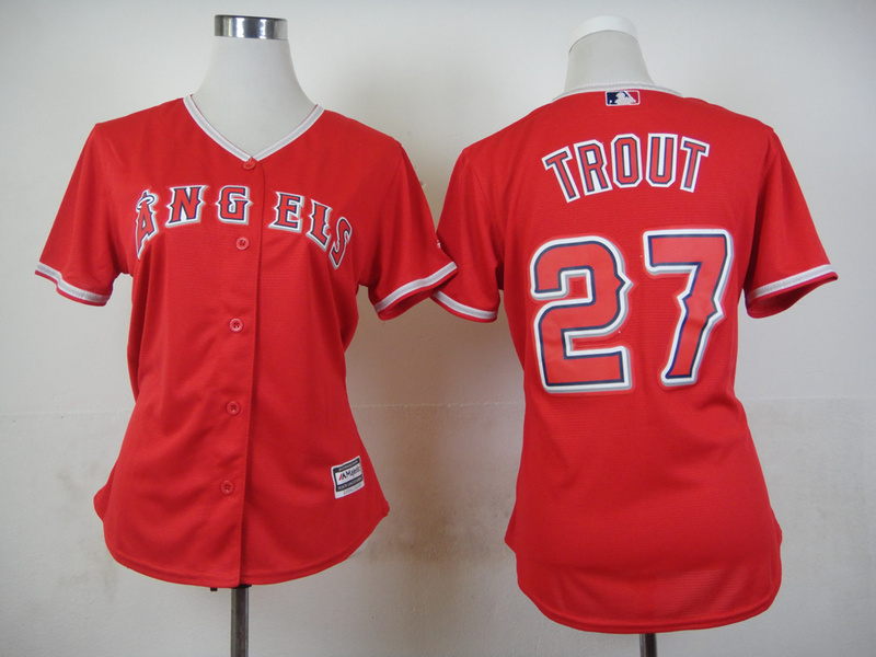 Angels 27 Mike Trout Red New Cool Base Women Jersey