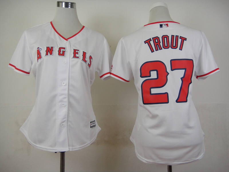 Angels 27 Mike Trout White New Cool Base Women Jersey