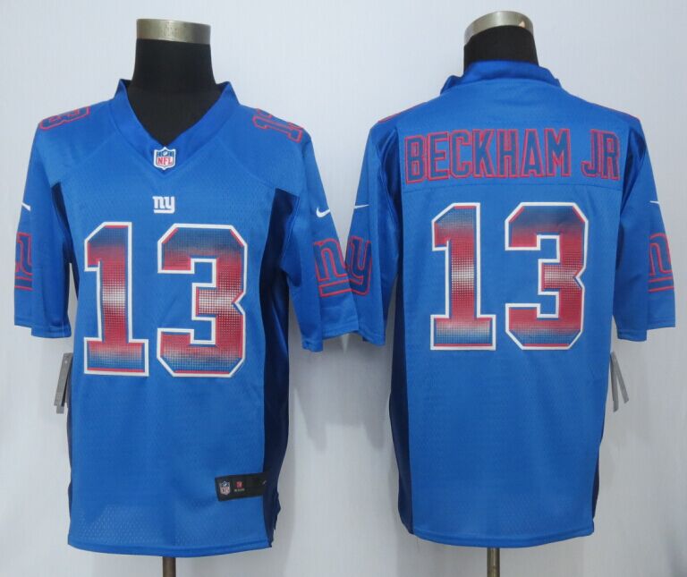 Nike Giants 13 Odell Beckham Jr Blue Pro Line Fashion Strobe Jersey