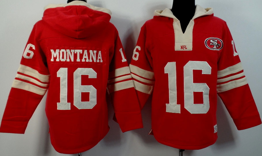 Nike 49ers 16 Joe Montana Red All Stitched Hooded Sweatshirt