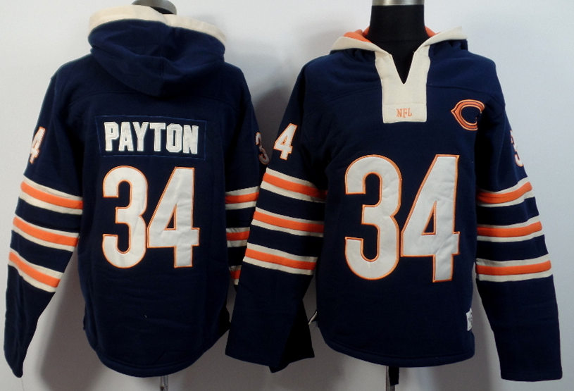 Nike Bears 34 Walter Payton Blue All Stitched Hooded Sweatshirt