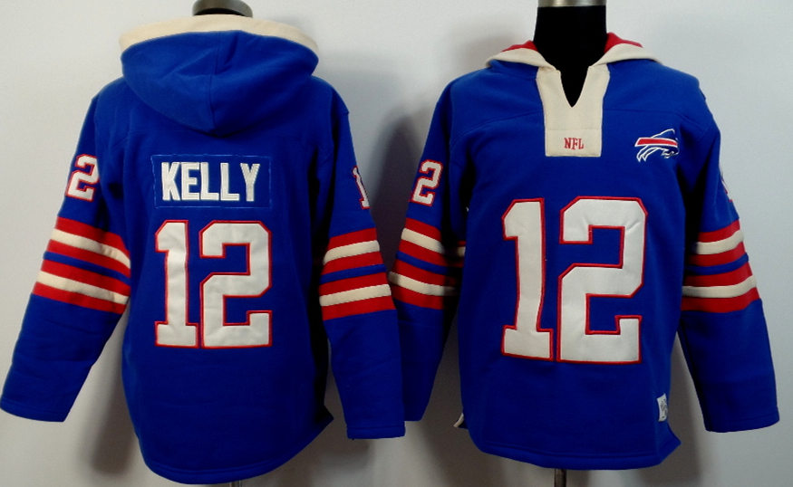 Nike Bills 12 Jim Kelly Blue All Stitched Hooded Sweatshirt