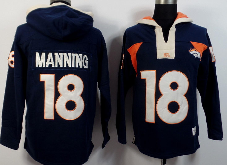 Nike Broncos 18 Peyton Manning Blue All Stitched Hooded Sweatshirt