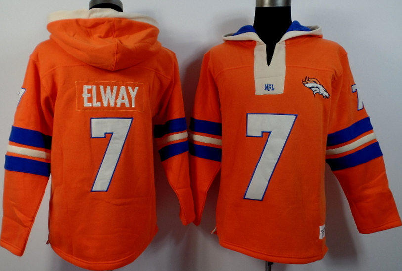 Nike Broncos 7 John Elway Orange All Stitched Hooded Sweatshirt