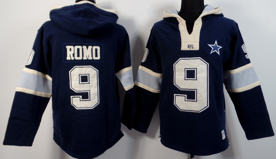 Nike Cowboys 9 Tony Romo Blue All Stitched Hooded Sweatshirt