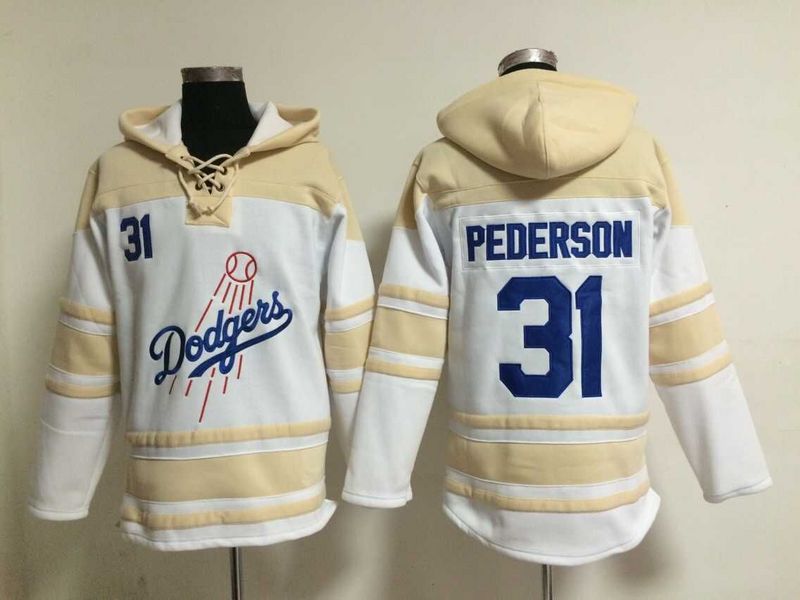 Dodgers 31 Joc Pederson White All Stitched Hooded Sweatshirt - Click Image to Close