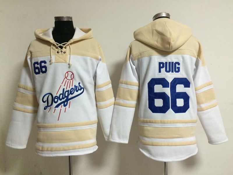 Dodgers 66 Yasiel Puig White All Stitched Hooded Sweatshirt - Click Image to Close