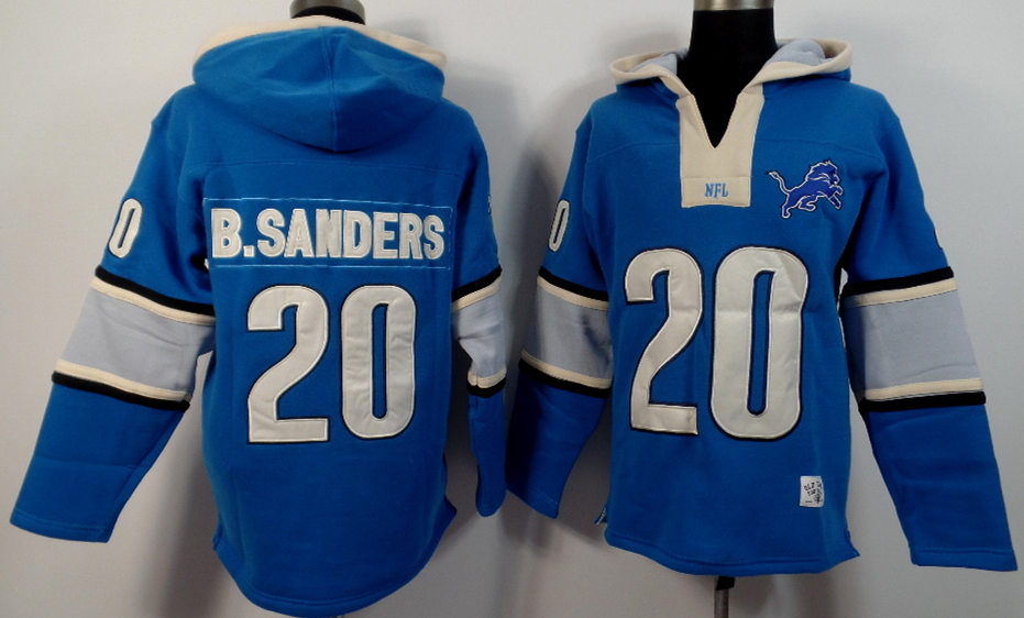 Nike Lions 20 B.Sanders Blue All Stitched Hooded Sweatshirt