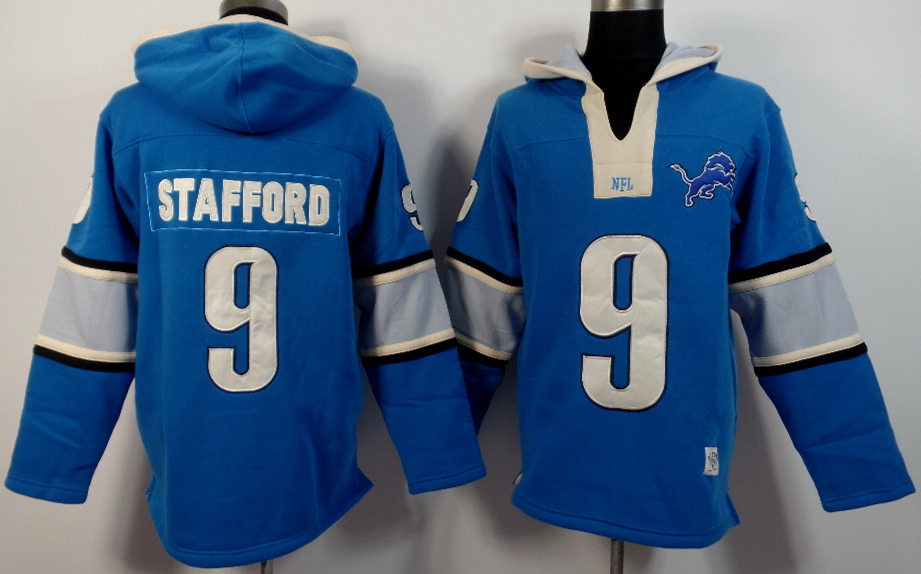 Nike Lions 9 Matthew Stafford Blue All Stitched Hooded Sweatshirt