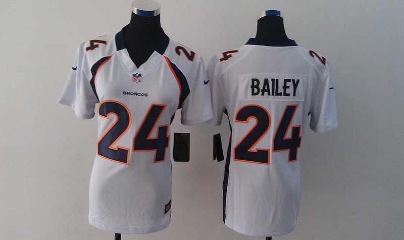 Nike Broncos 24 Champ Bailey White Limited Women Jersey