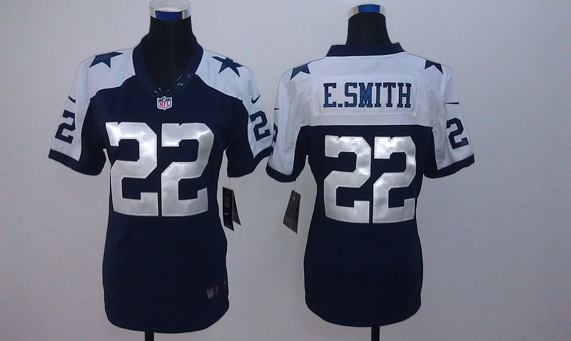 Nike Cowboys 22 E.Smith Blue Thanksgiving Limited Women Jersey