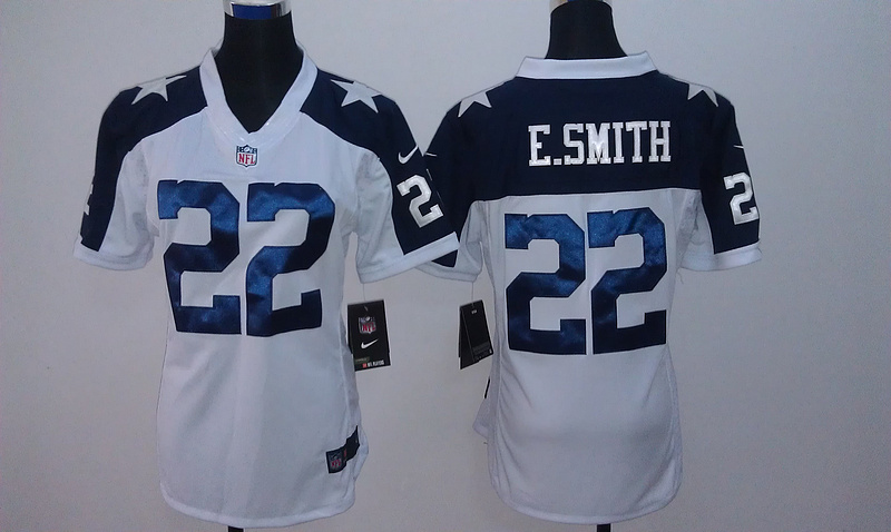 Nike Cowboys 22 E.Smith White Thanksgiving Limited Women Jersey