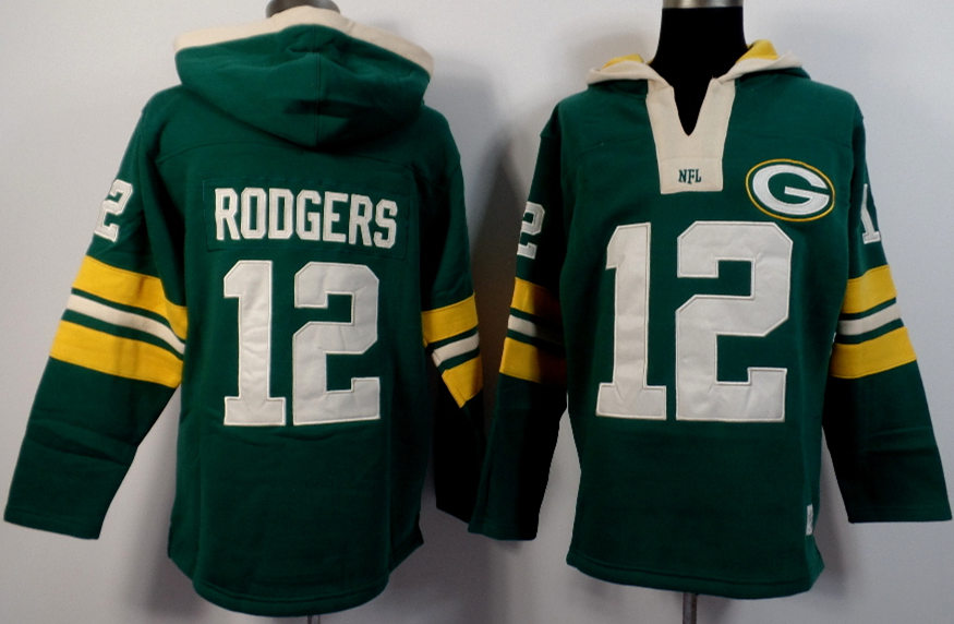 Nike Packers 12 Aaron Rodgers Green All Stitched Hooded Sweatshirt - Click Image to Close