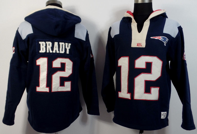 Nike Patriots 12 Tom Brady Blue All Stitched Hooded Sweatshirt