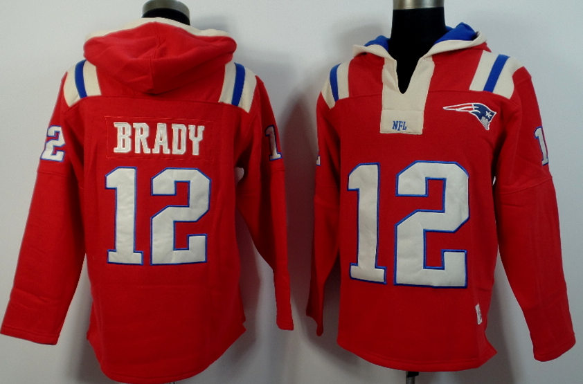 Nike Patriots 12 Tom Brady Red All Stitched Hooded Sweatshirt