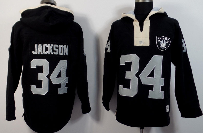 Nike Raiders 34 Bo Jackson Black All Stitched Hooded Sweatshirt - Click Image to Close