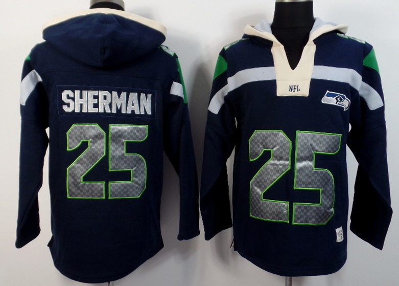 Nike Seahawks 25 Richard Sherman Navy Blue All Stitched Hooded Sweatshirt