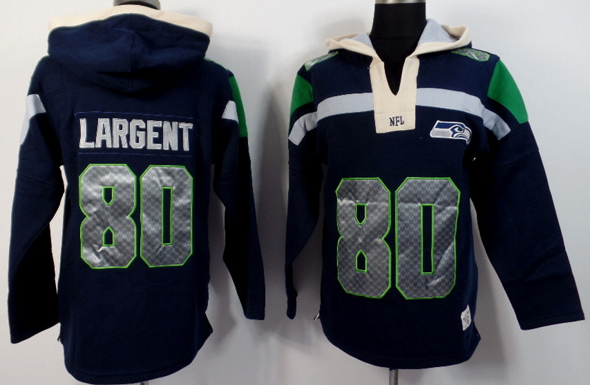 Nike Seahawks 80 Steve Largent Navy Blue All Stitched Hooded Sweatshirt