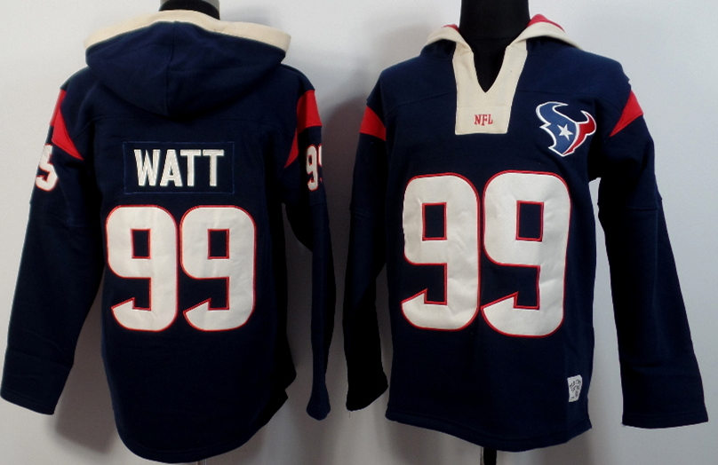 Nike Texans 99 J.J. Watt Blue All Stitched Hooded Sweatshirt