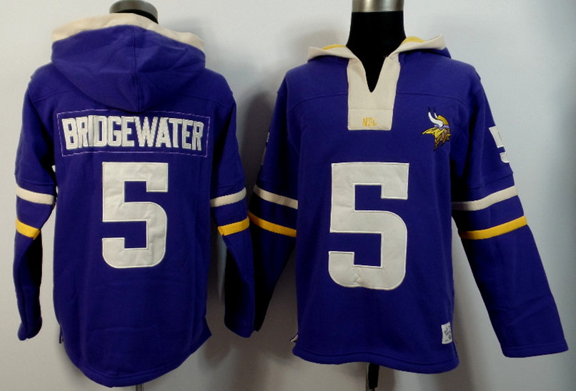 Nike Vikings 5 Teddy Bridgewater Purple All Stitched Hooded Sweatshirt