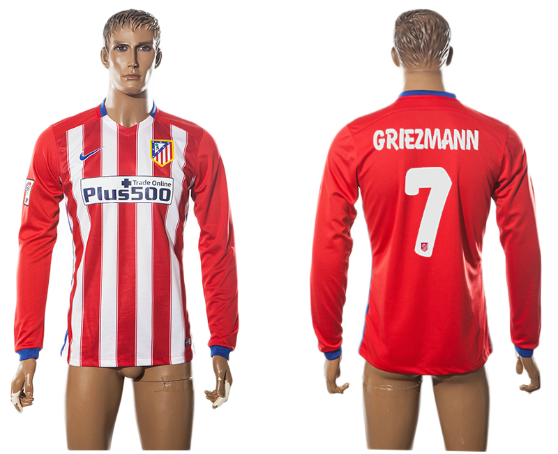 2015-16 Atletico Madrid 7 GRIEZMANN Home Long Sleeve Thailand Jersey