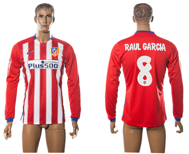 2015-16 Atletico Madrid 8 RAUL GARCIA Home Long Sleeve Thailand Jersey