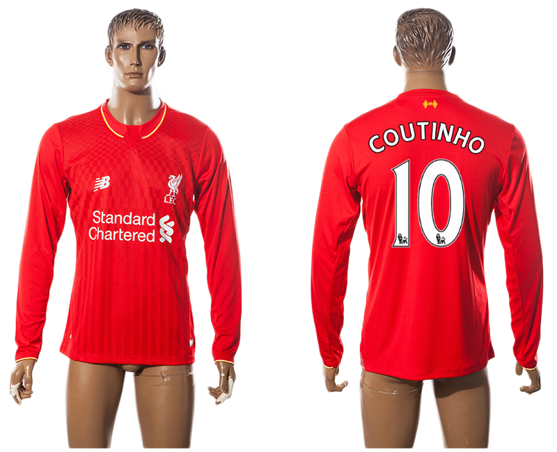 2015-16 Liverpool 10 COUTINHO Home Long Sleeve Thailand Jersey