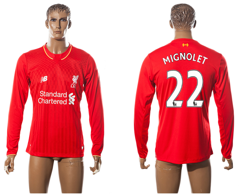 2015-16 Liverpool 22 MIGNOLET Home Long Sleeve Thailand Jersey