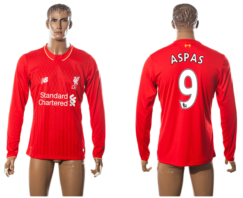 2015-16 Liverpool 9 ASPAS Home Long Sleeve Thailand Jersey
