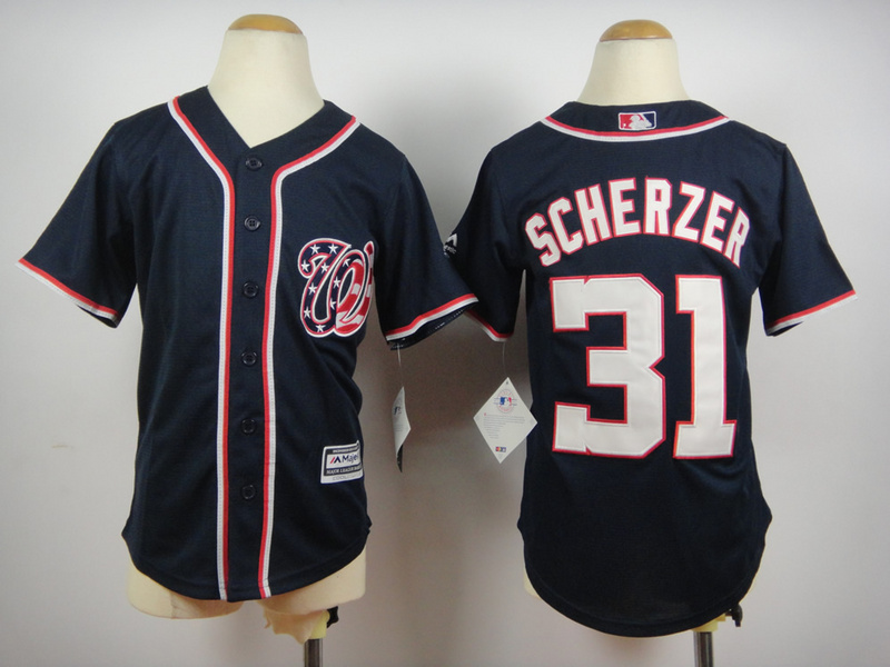 Nationals 31 Max Scherzer Blue Youth New Cool Base Jersey