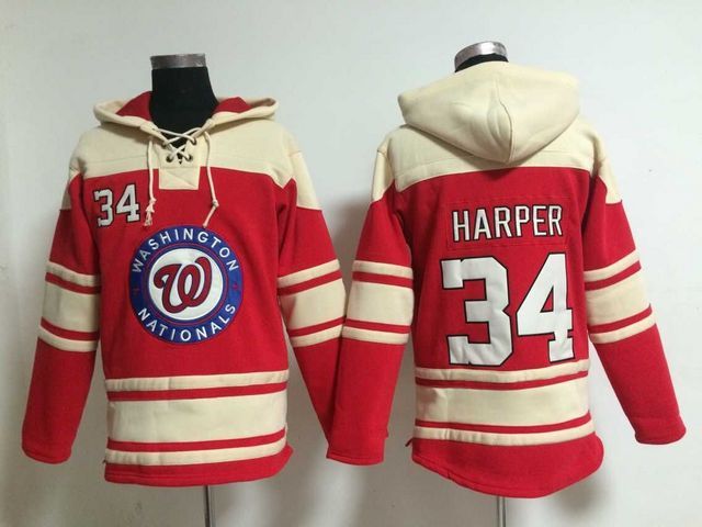 Nationals 34 Bryce Harper Red All Stitched Hooded Sweatshirt - Click Image to Close