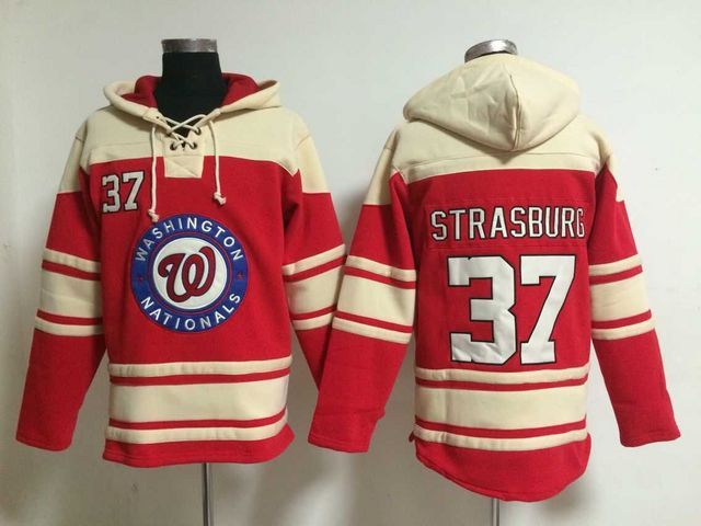 Nationals 37 Stephen Strasburg Red All Stitched Hooded Sweatshirt