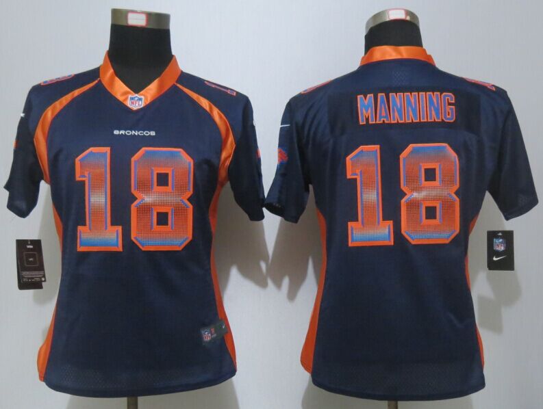 Nike Broncos 18 Payton Manning Blue Pro Line Fashion Strobe Women Jersey