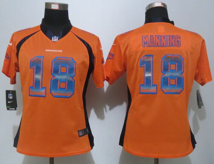Nike Broncos 18 Payton Manning Orange Pro Line Fashion Strobe Women Jersey